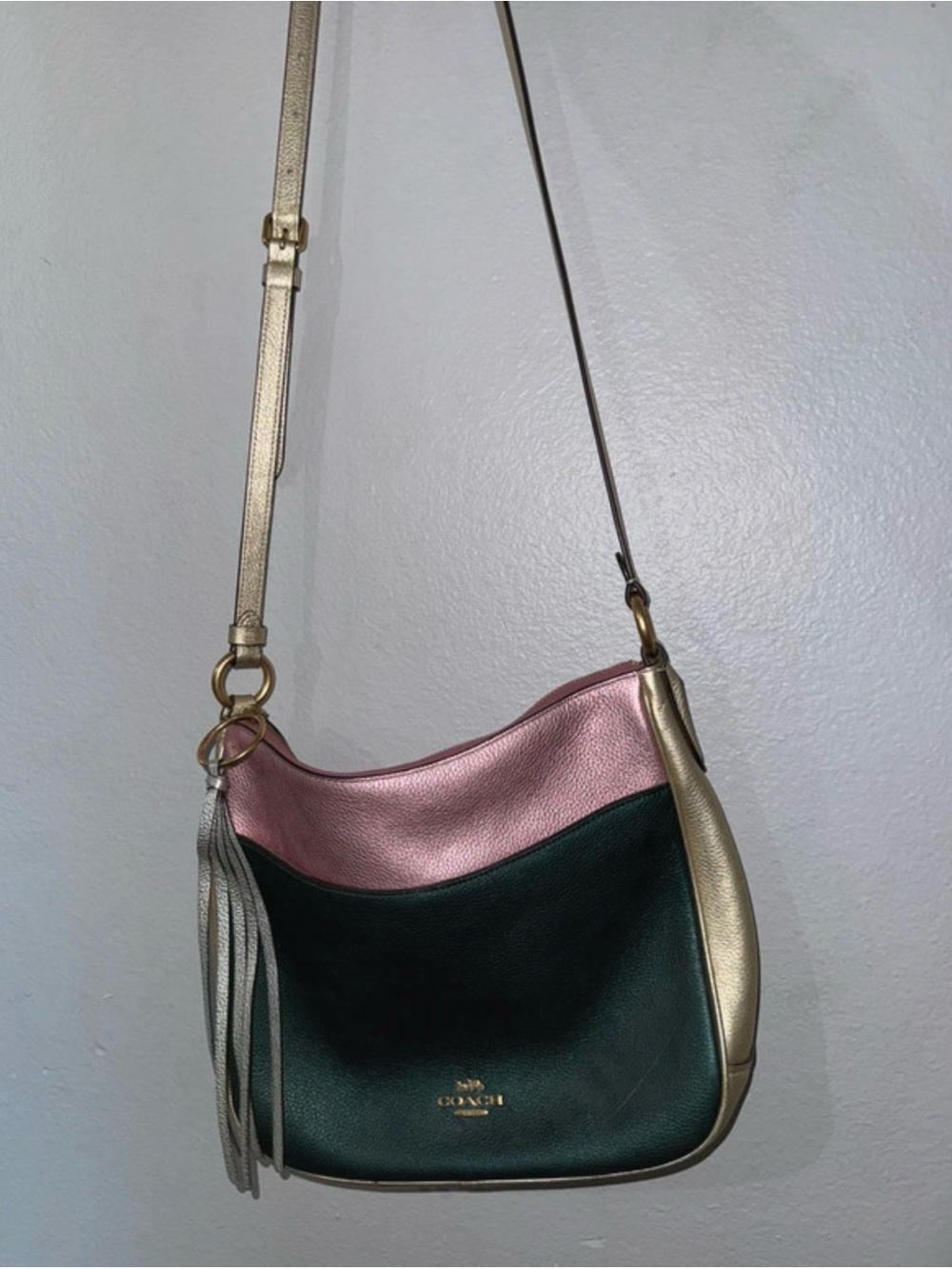 COACH Metallic Color Block Leather Chaise Pink Crossbody Bag - Picture 2 of 6